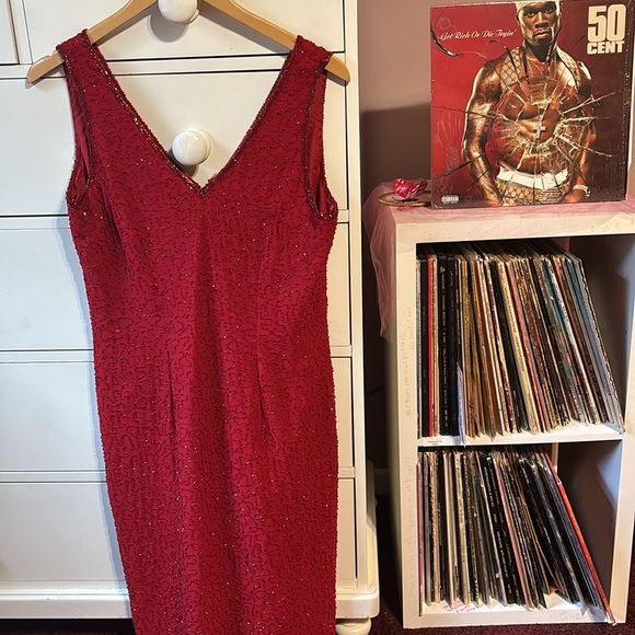 Vintage Dresses & Skirts - Vintage J Kara 90 2000 Beaded Short Gown Dress Flapper Red Medium y2k Nordstrom